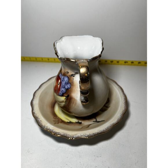 Vintage Porcelain Pitcher and Bowl Wash Basin Set Hand painted Fruit Kitchen - Picture 4 of 16